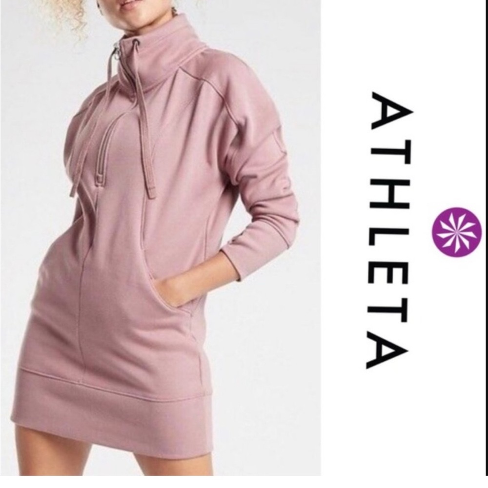 ATHLETA Cozy Karma 1/4 Zip Fleece Tunic Lounge Dress w/ Zip Neck Mauve